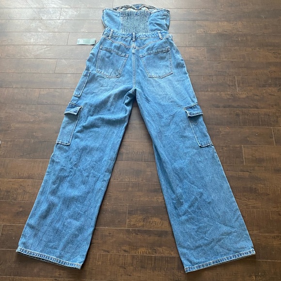 Wild Fable Tube Cargo denim wide leg Jumpsuit bandeau strapless - Picture 6 of 16